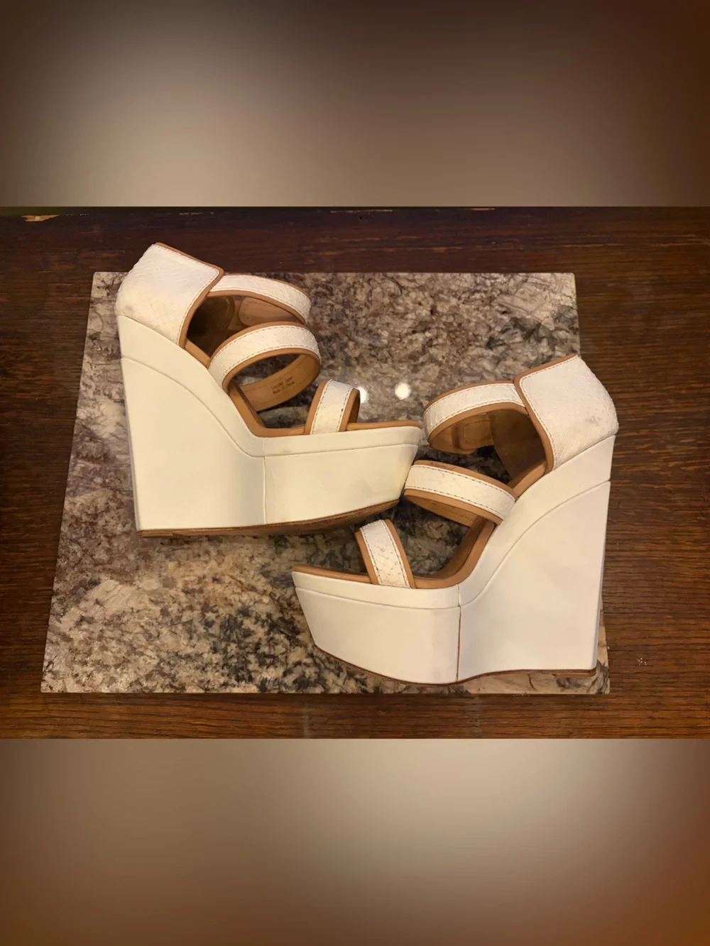 L.A.M.B. Inesa White & Tan Leather Platforms